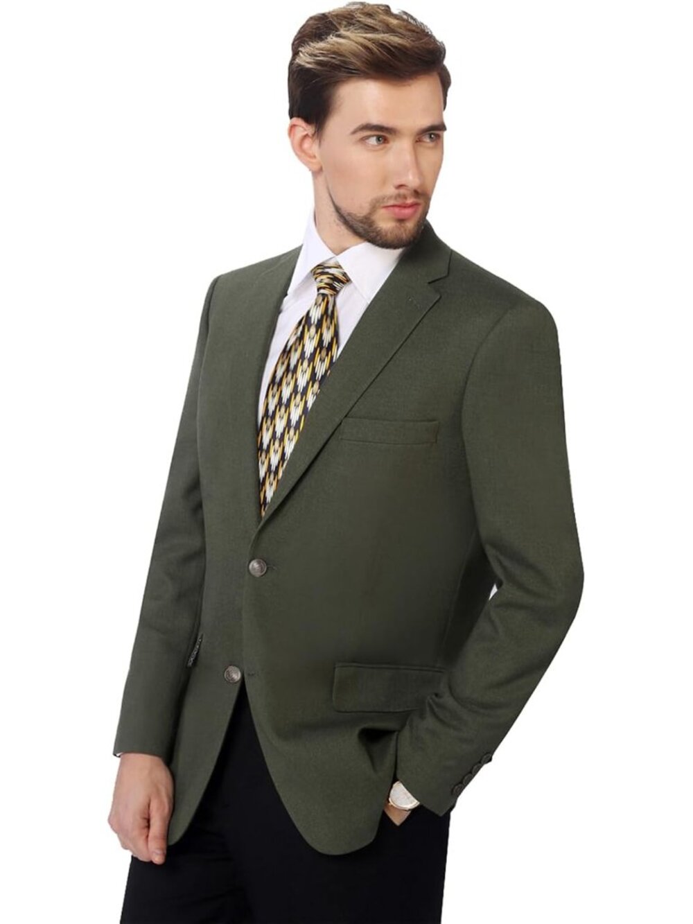 Men's Classic Fit Stretch Blazer 2-Button Suit Jacket Business Wedding
